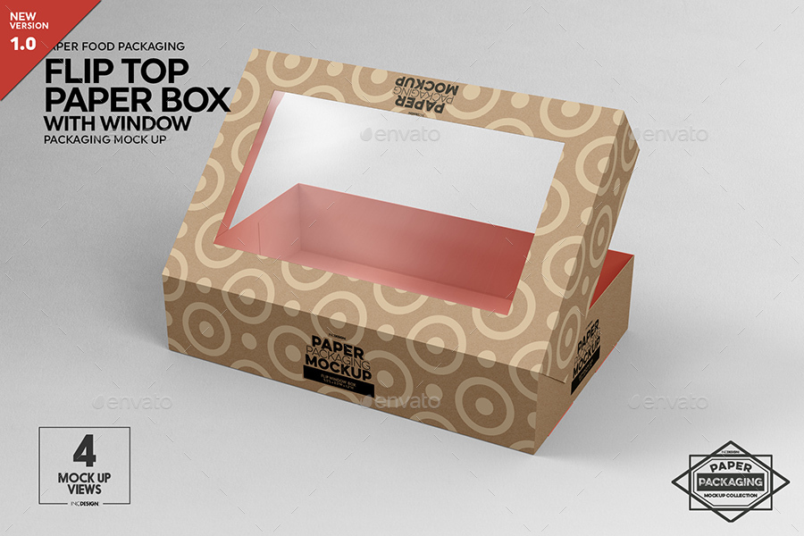 窗口包装样机v1.0的纸质翻转式顶盒 Paper Flip Top Box with Window Packaging Mockup