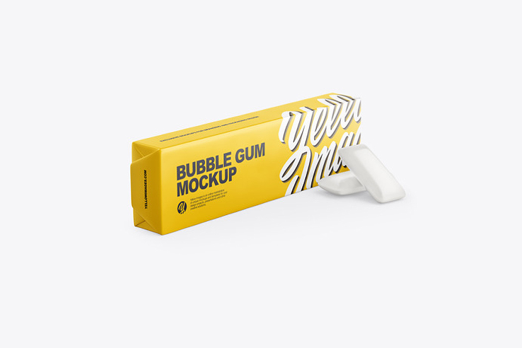 咀嚼泡泡糖垫哑光包装样机-半侧面图-Chewing-Bubble-Gum-Pads-Matte-Packaging