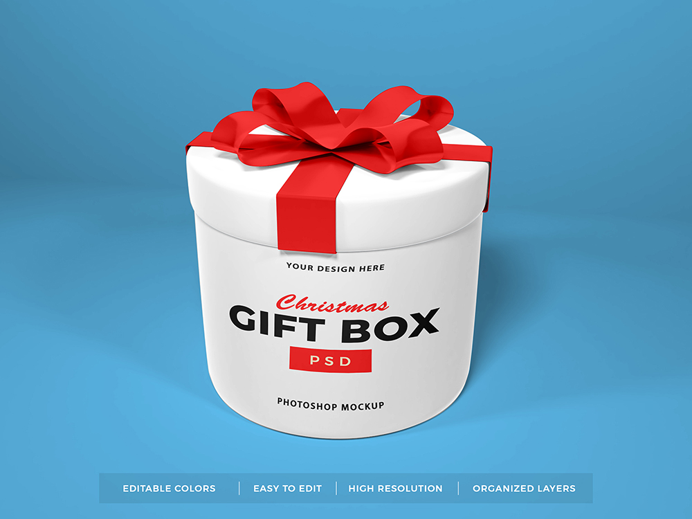 圣诞礼品盒样机christmasgiftboxwithribbonmockup