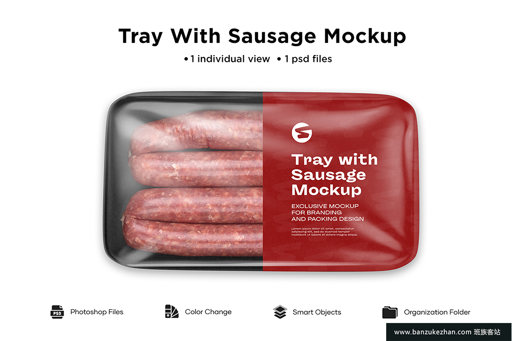 装有香肠模型的塑料托盘-Plastic_tray_with_sausage_mockup